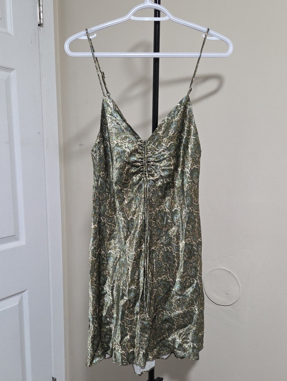 Zara Green Paisley Satin Slip Mini Dress